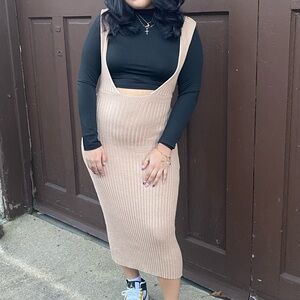 Tan Knit Midi Dress